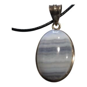 Vintage 925 Sterling Silver Agate Blue Lace Gemstone Pendant